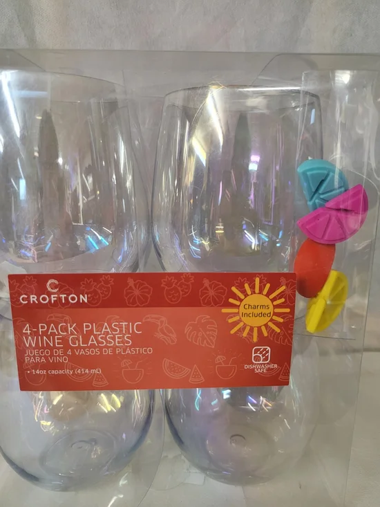 Crofton 4-Pack Iridescent Plastic Wine Glasses with Colorful Charms - Picture 3 of 5